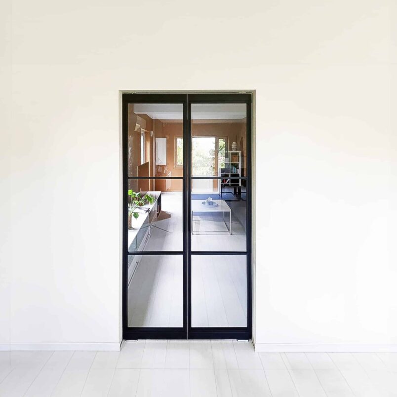 Loft Tür Schwarz, Tür aus Glas und Stahl, Tür für Loft-, Atelier, Studio-Wohnung, modernes Design, Glastür im Industrie-Look